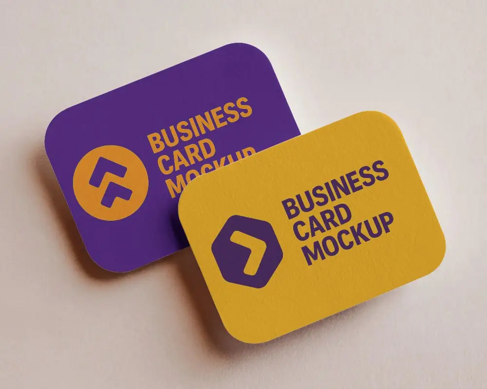 Pastel Pink Surface Business Card Mockup Dual Cards With Rounded Corners Top Down View 0190