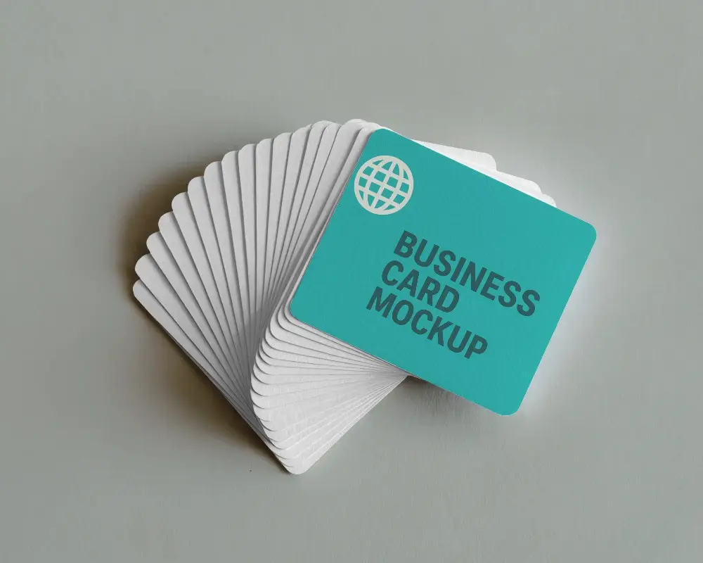 Soft Shadowed Stack Business Card Mockup Overlapping Horizontal Cards In A Fanned Layout On Muted Grey Background With Subtle Texture 0196