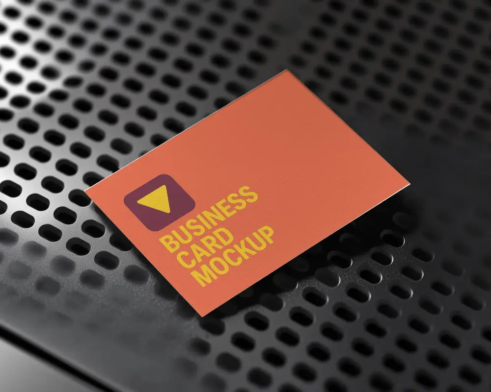 Modern Industrial Business Card Mockup On Perforated Metal Surface Minimal Lighting 0208