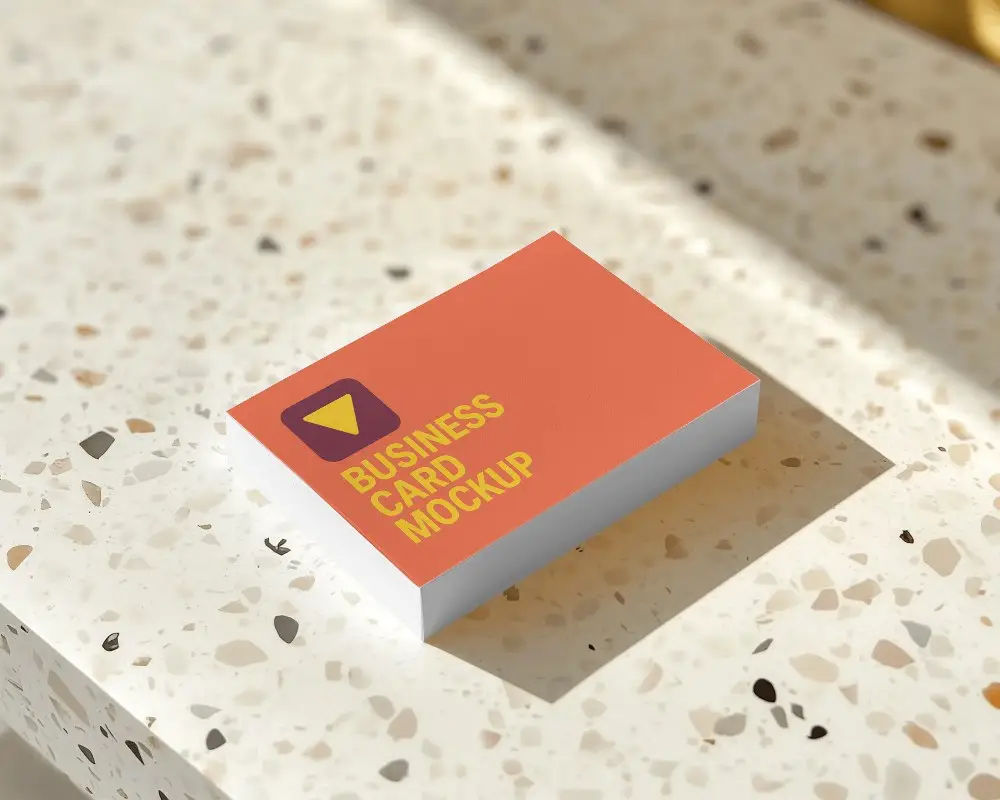 Sunlit Terrazzo Surface Business Card Mockup Minimalist Stack In Warm Natural Light Soft And Modern 0210