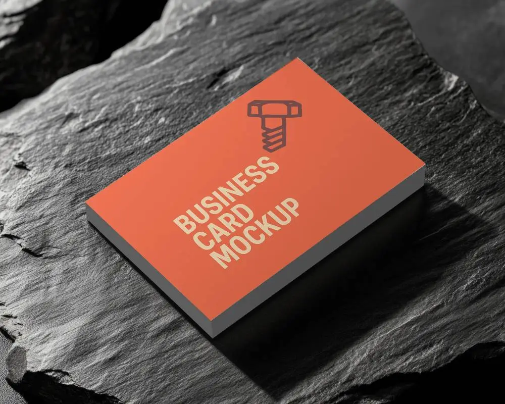 Dark Slate Business Card Mockup Minimalist Card On Rough Stone Surface With Moody Shadows Premium Elegant Feel 0213