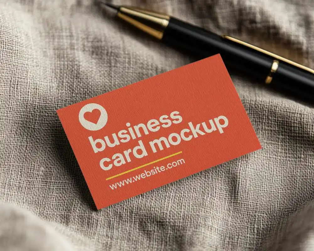 Textured Fabric Surface Business Card Mockup Soft Natural Lighting Classic Pen Elegant And Organic Scene 0217