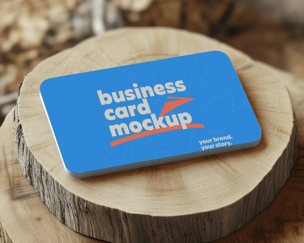 Natural Wooden Surface Business Card Mockup Rustic Organic Texture Earthy Warm Setting 0218