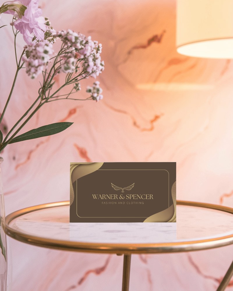 Business Card On Round Table With Flowers And Soft Pink Lighting For Chic Modern Look
