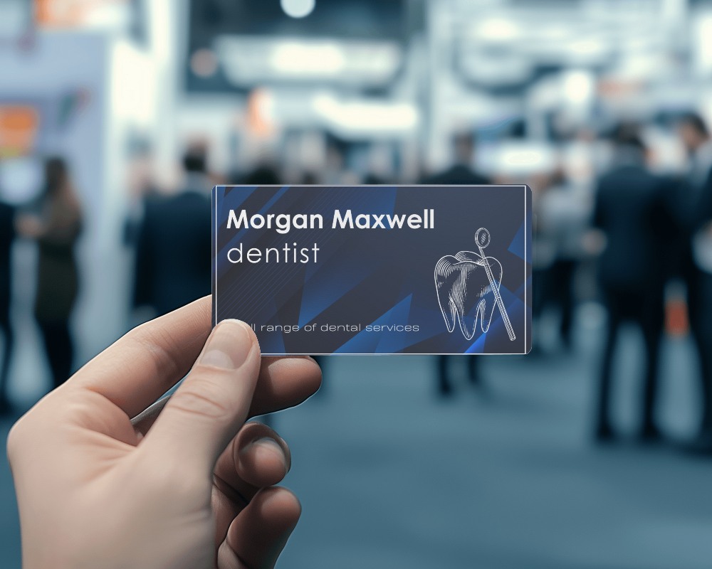 Professional Exhibition Business Card Mockup Hand Holding Card In Crowded Event Setting