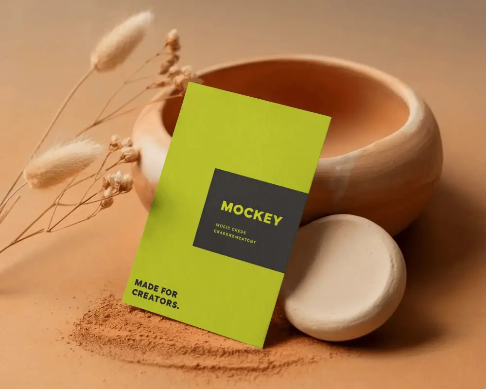 Minimalistic Natural Elements Business Card Mockup With Dried Floral Artistically Arranged