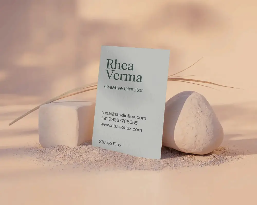 Elegant Minimalist Business Card Mockup With Natural Stone And Sand Background