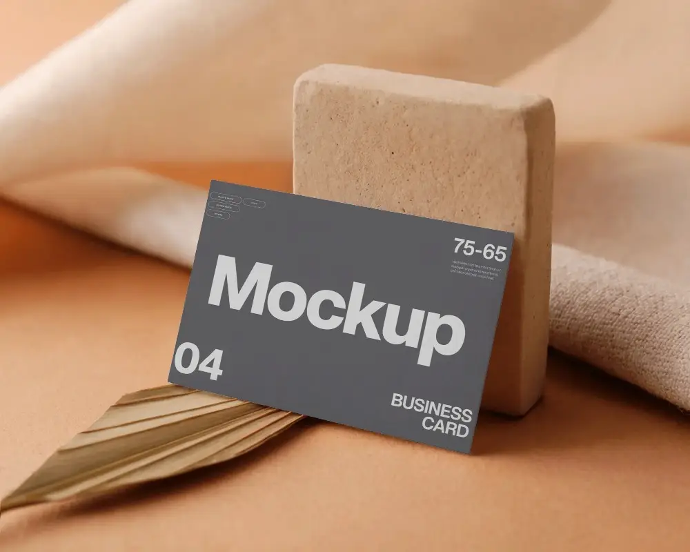 Professional Horizontal Business Card Mockup Standing Against Textured Background In Nature