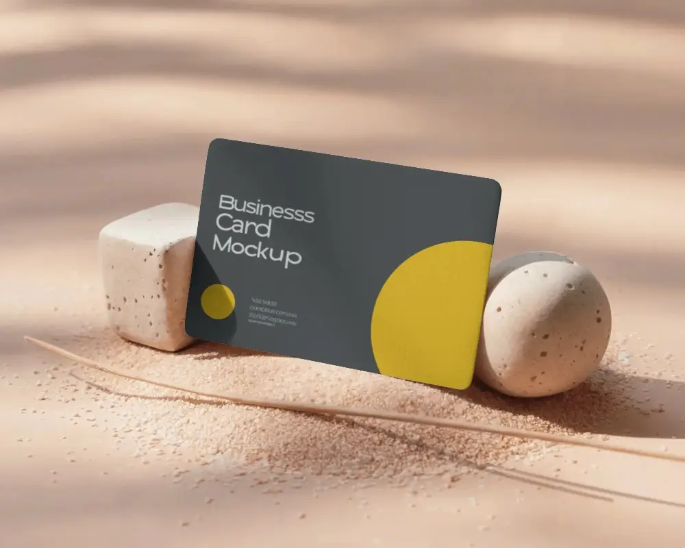 Blank Soft Textured Business Card Mockup With Rounded Corners On Natural Powdery Surface