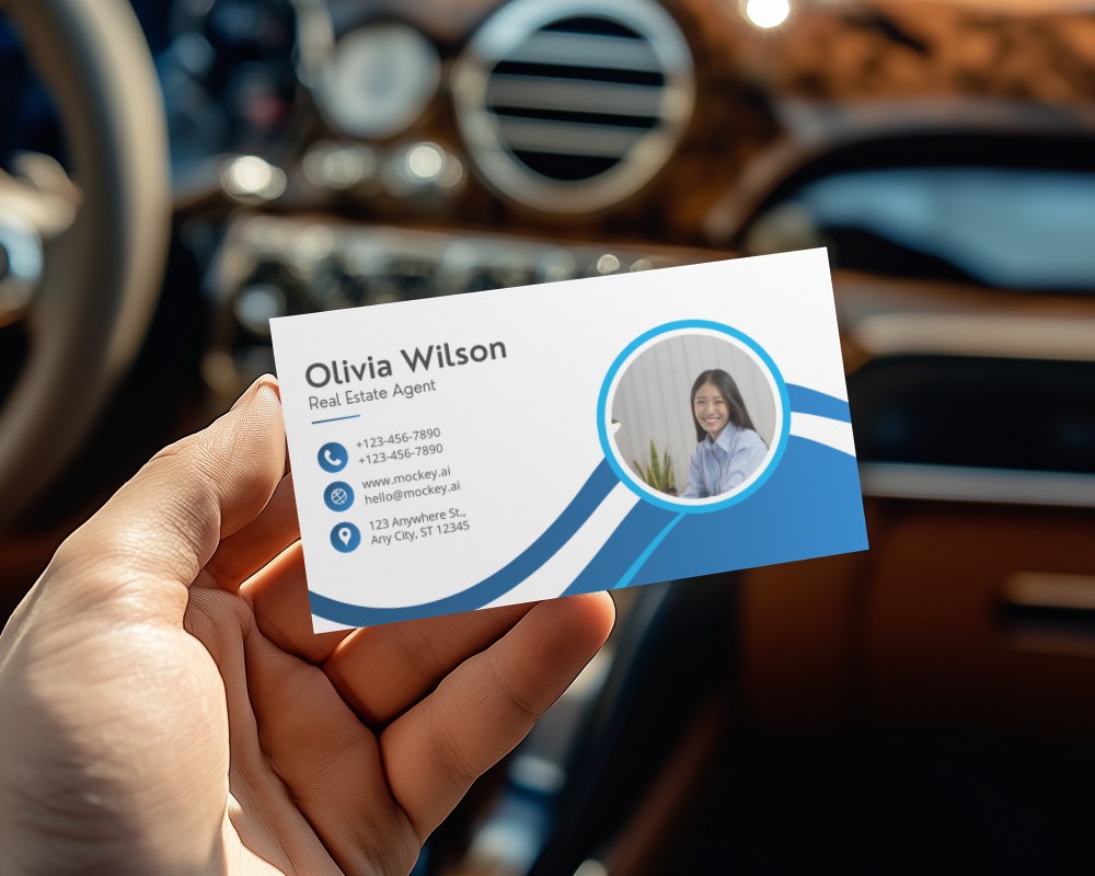 Hand Holding Business Card Mockup In Car Interior Modern And Casual Vibes