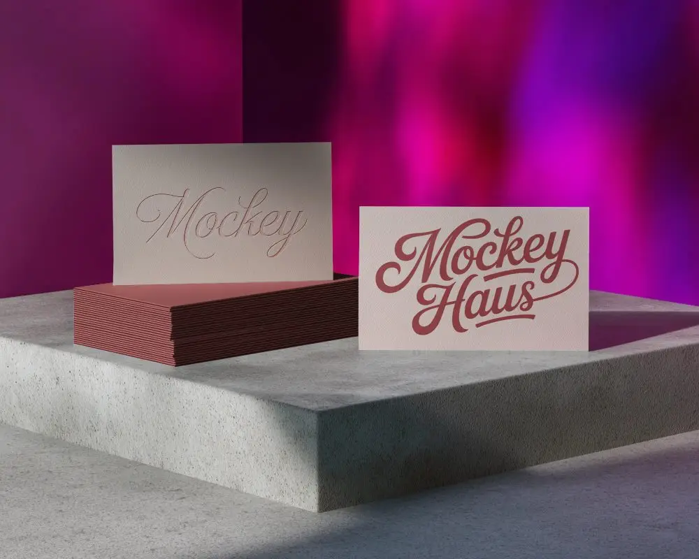 Minimalistic Business Card Mockup With Textured Surface On Stone Platform For Brand Presentation