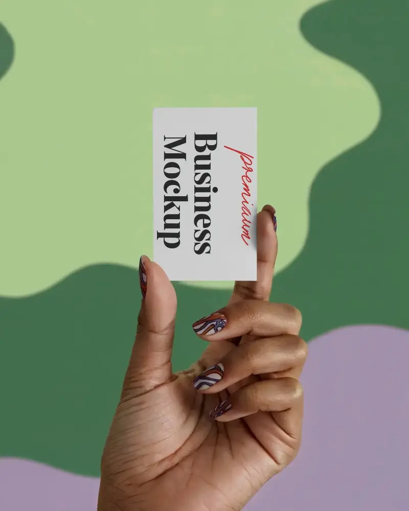 Premium Quality Business Card Mockup In Hand With Creative Abstract Backdrop