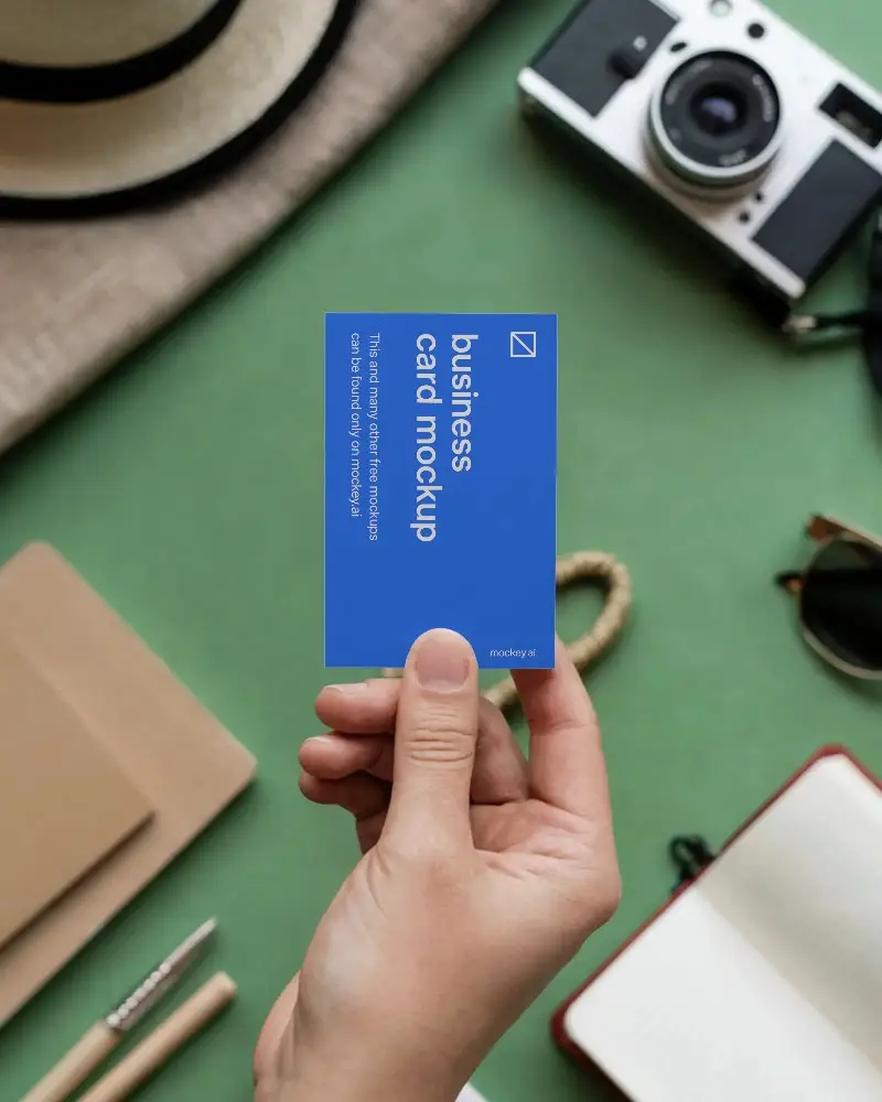 Creative Business Card Mockup Displayed In Modern Office Setting With Props