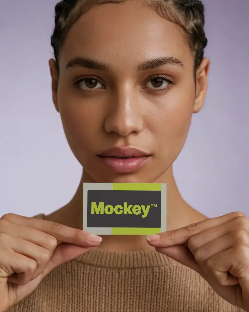 Female Hands Holding Business Card Mockup With Focus On Simple Clear Layout