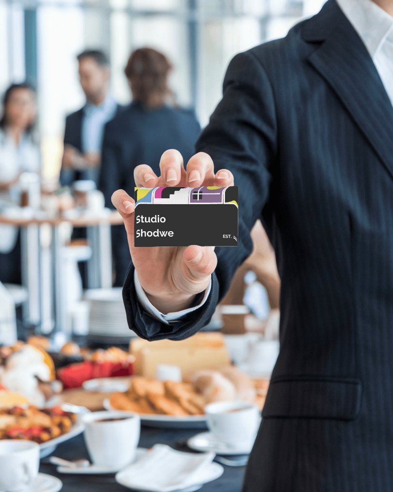 Formal Networking Event Business Card Mockup Professional Hand Holding Card In Corporate Setting