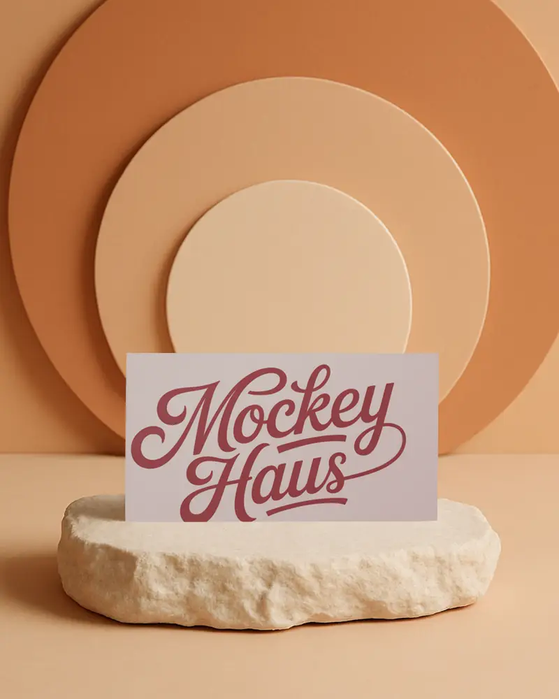 Minimalistic Business Card Mockup On Natural Stone Platform With Geometric Background