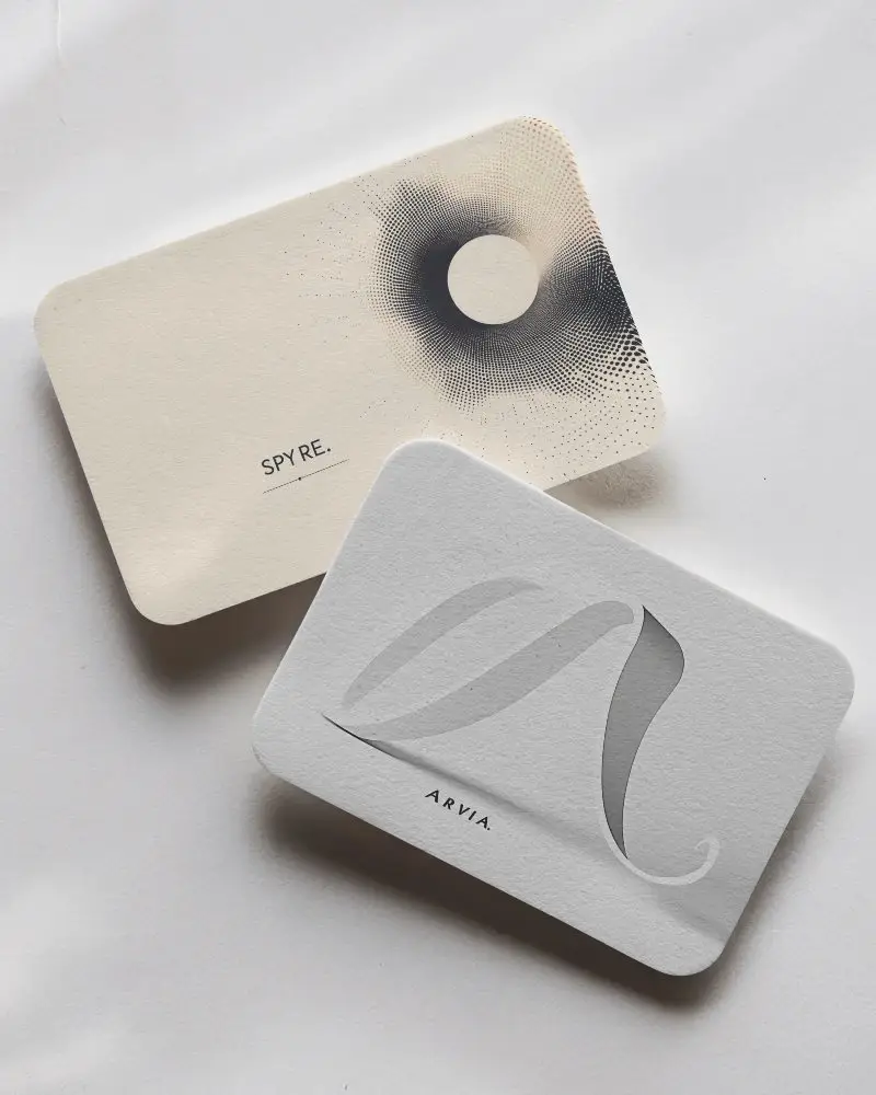 Angled Pair Business Card Mockup On Soft Wrinkled Paper Background Natural Light And Subtle Shadows For Refined Branding Presentation 0187