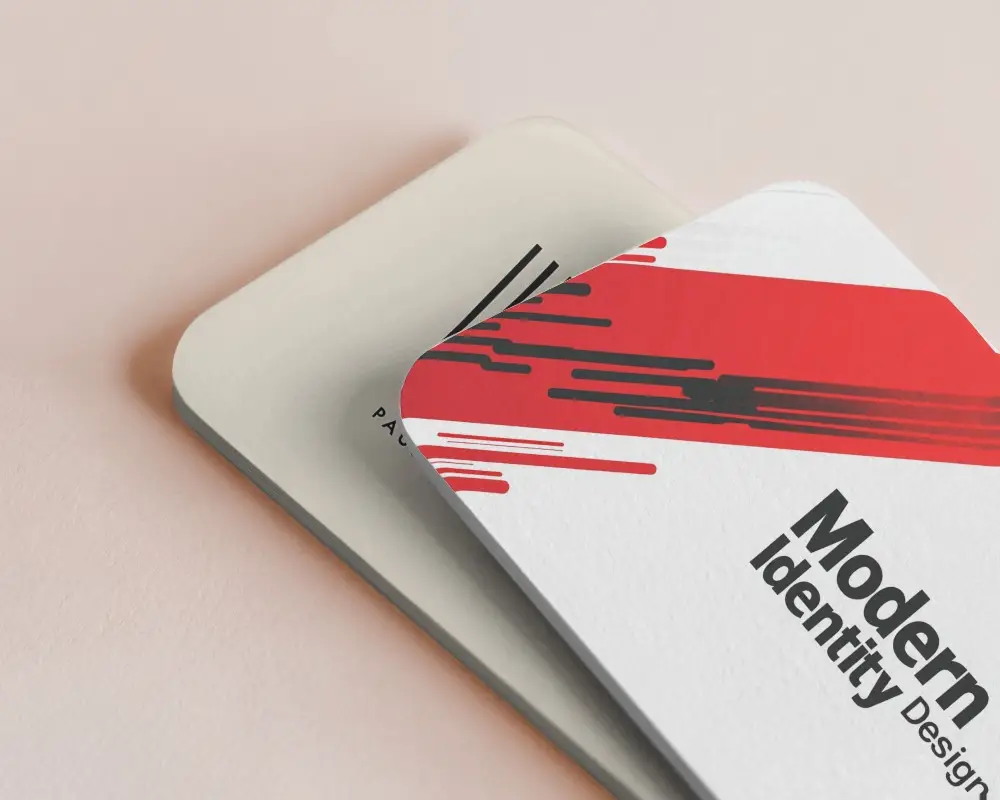 Minimal Dual Business Card Mockup Soft Pink Background Overlapping Cards With Rounded Corners 0189