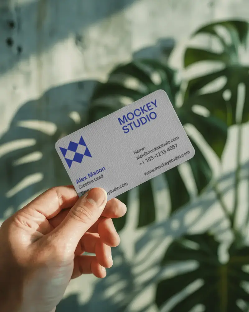 Sunlit Leaf Shadow Business Card Mockup With Organic Outdoor Aesthetic And Depth