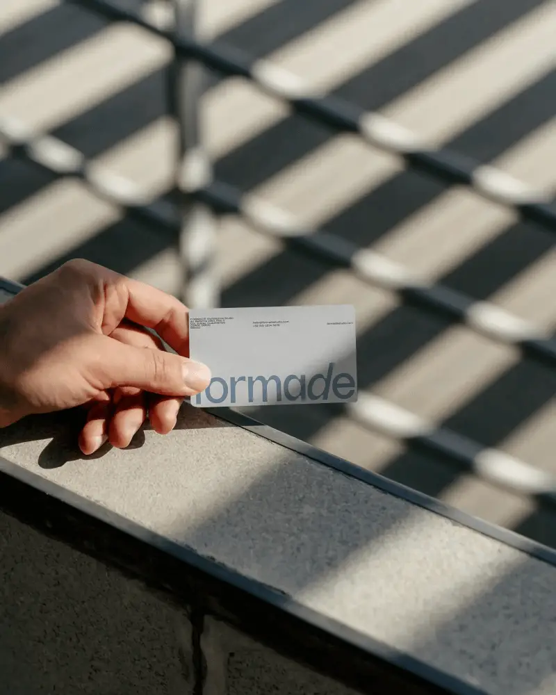 Close Up Of Hand With Clean Business Card In Modern Light Shadow Setting