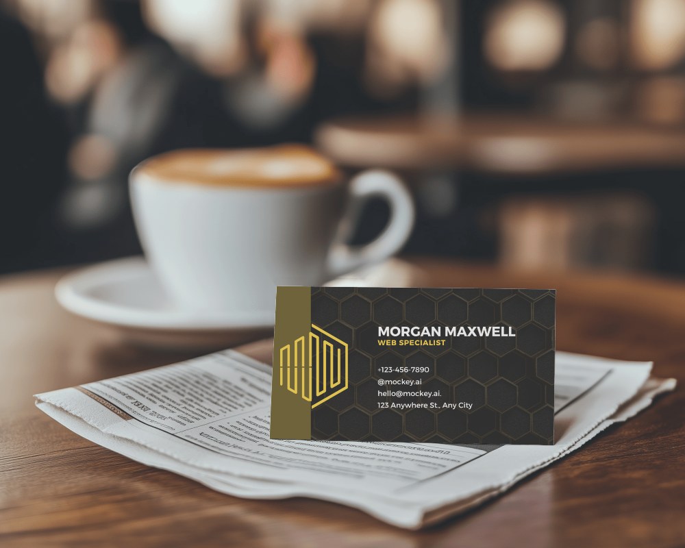 Elegant Business Card Mockup On Modern Office Table With Floral Arrangement And Tablet