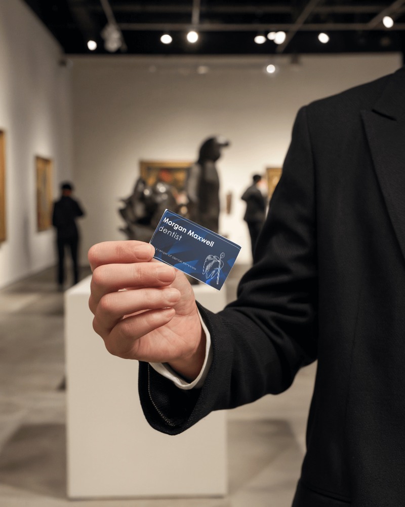 Gallery Event Business Card Mockup Hand Holding Card In Artistic Exhibition Space
