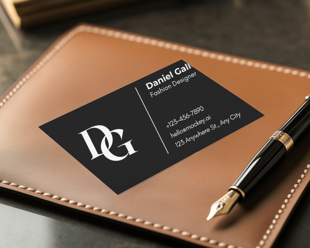 Luxury Business Card Mockup On Leather Desk With Pen And High End Accessories