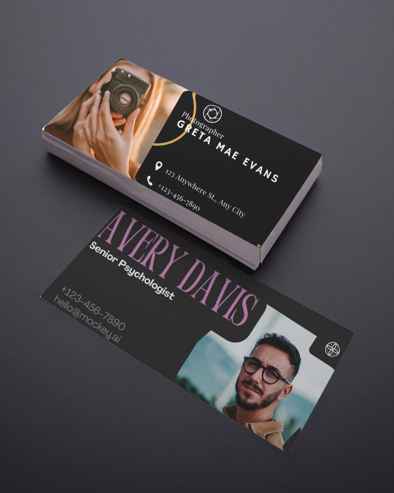 Mockup Of Business Card Stack And Single Card On Dark Background