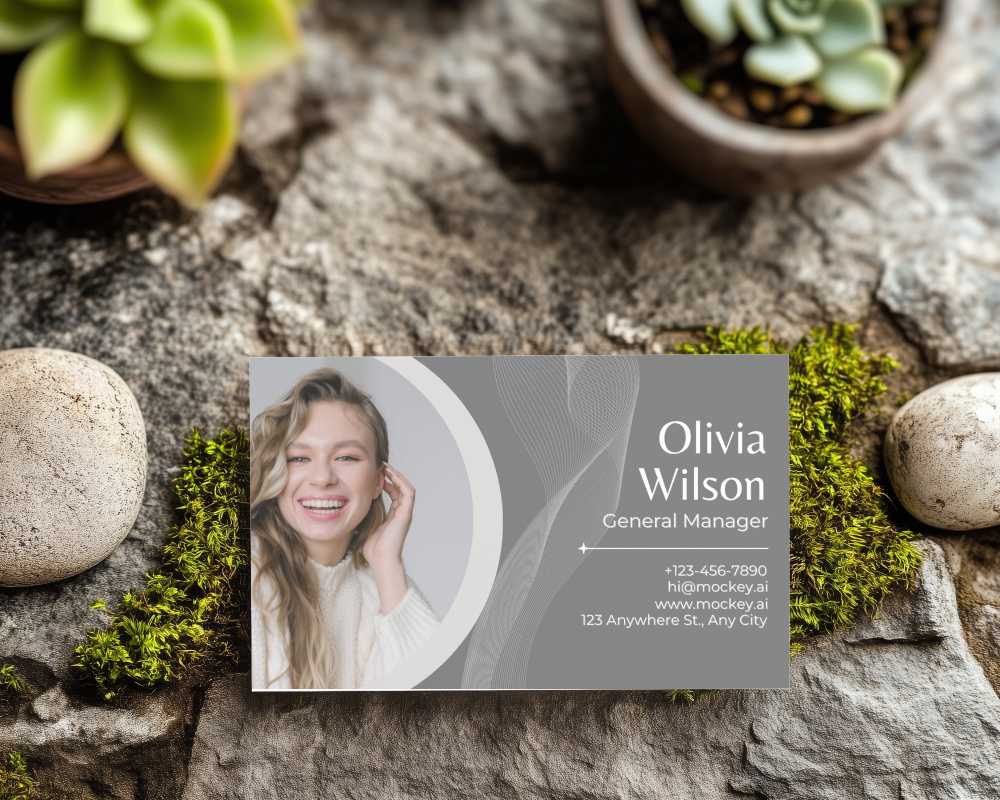 Natural Business Card Mockup On Rock Surface Surrounded By Plants And Stones