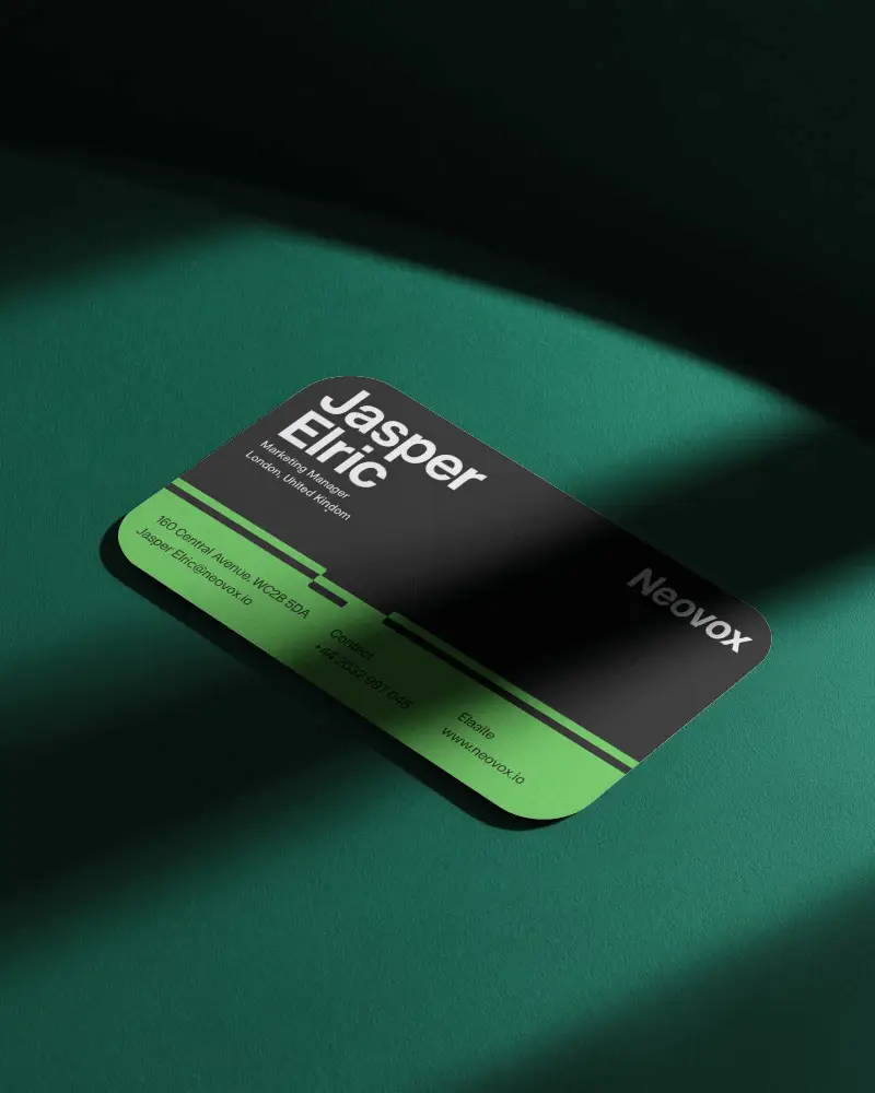 Shadow Lit Rounded Texture Business Card Mockup On Green Surface Modern Minimal Design