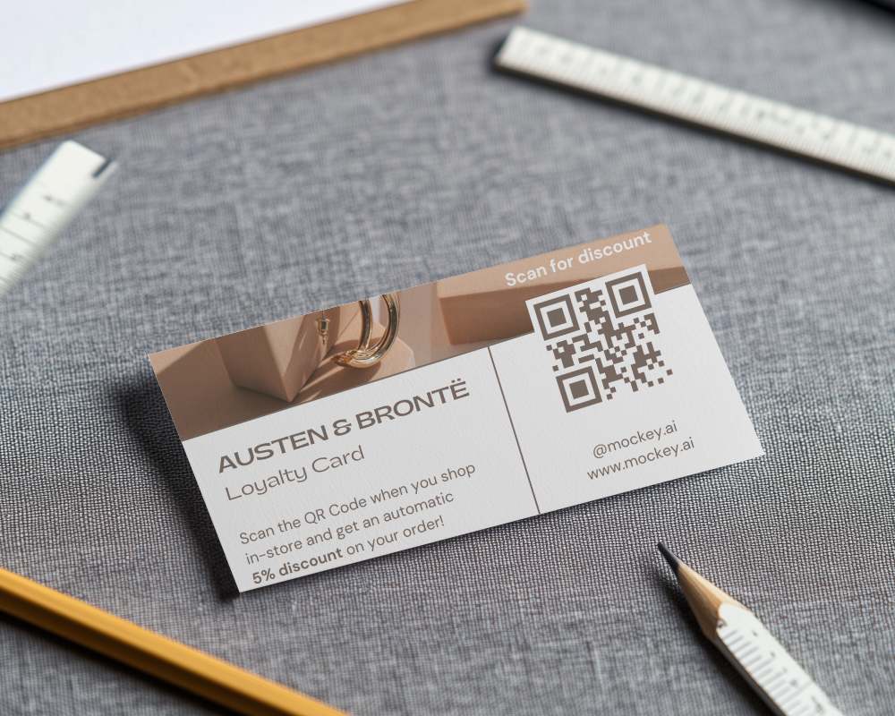 Simple Elegant Business Card Mockup On Textured Gray Background With Pencils And Ruler