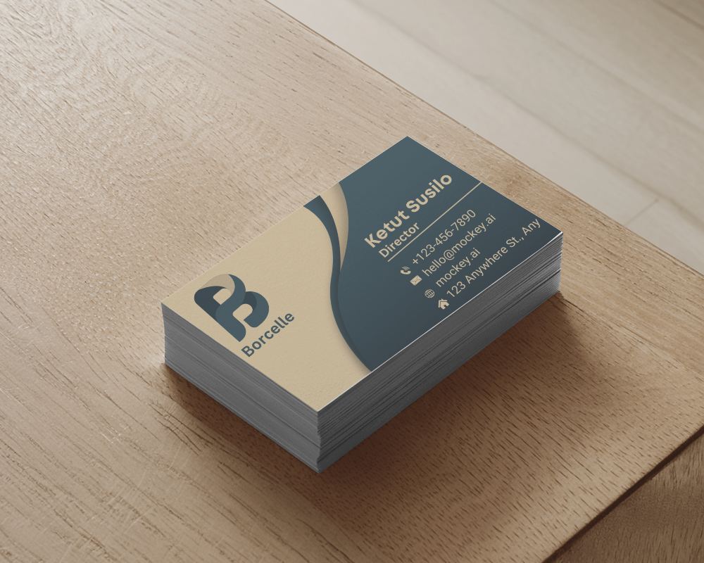 Stacked Business Card Mockup On Light Wooden Surface