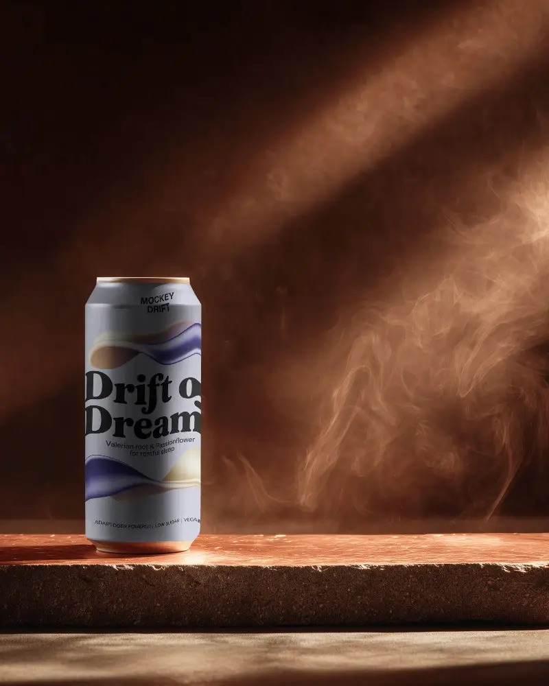 Elegant Aluminum Can Mockup On Textured Surface With Dramatic Lighting And Smoke Background