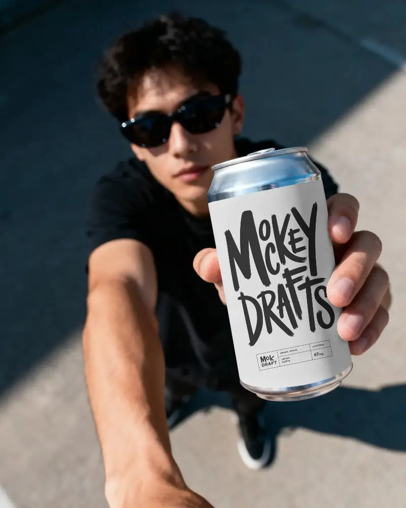 Urban Man Holding Empty Can Mockup For Beverage Branding Or Promotional Use