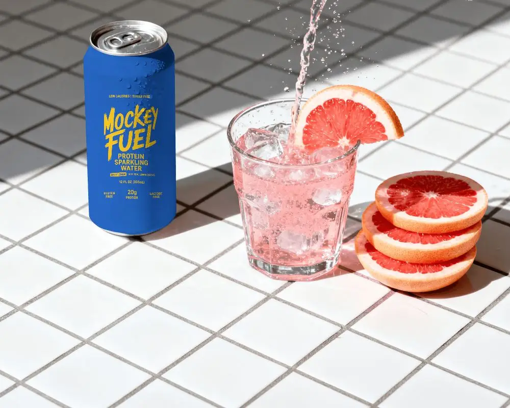 Tiled Kitchen Can Mockup With Grapefruit Drink And Slices Clean Sunlit Scene