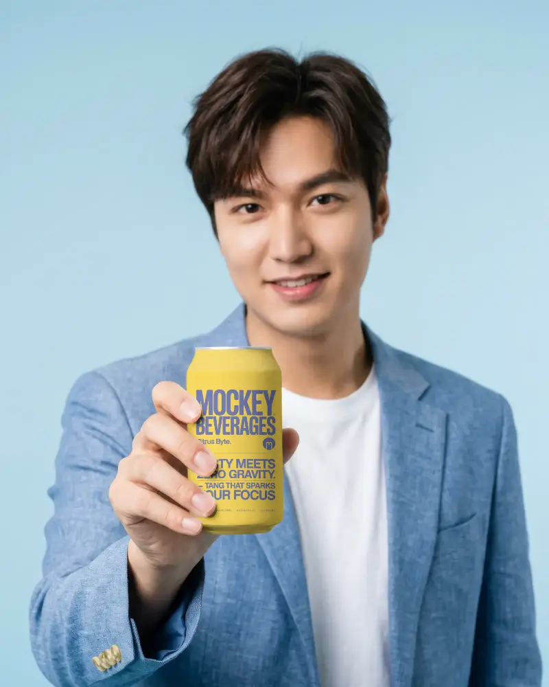 Man Holding Beverage Can Mockup For Beverage Advertising And Product Promotion Campaign