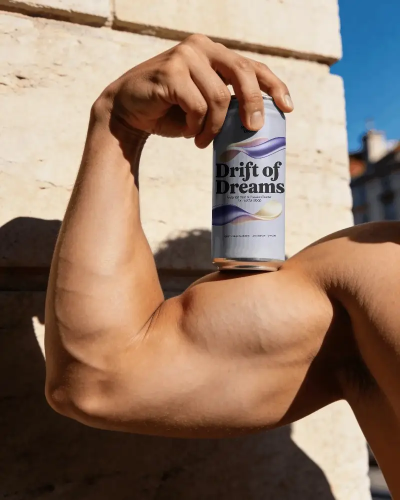 Closeup Of Bicep Holding Beverage Can Promoting Energy Drink Healthy Fitness Visual