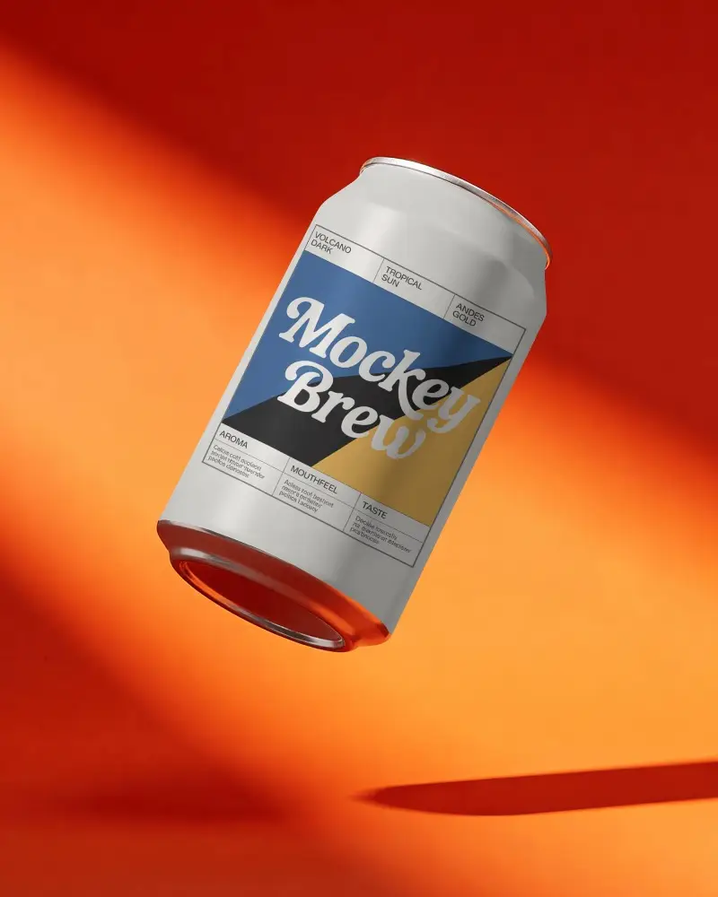 Floating Coffee Can Mockup On Orange Red Background Dramatic Studio Shadow Product Focus