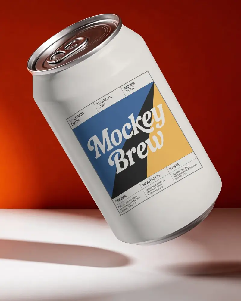 Floating Coffee Can Mockup On Red Studio Background With Soft Shadow And Premium Product Lighting