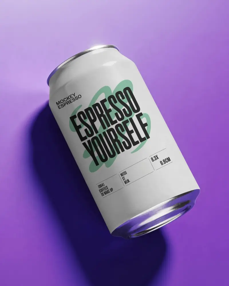Coffee Can Mockup On Purple Studio Background With Diagonal Product Angle And Deep Shadow