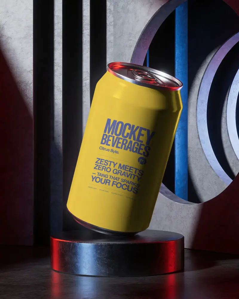 Sleek Modern Aluminum Can Mockup Showcasing Premium Product Packaging Design And Brand Identity