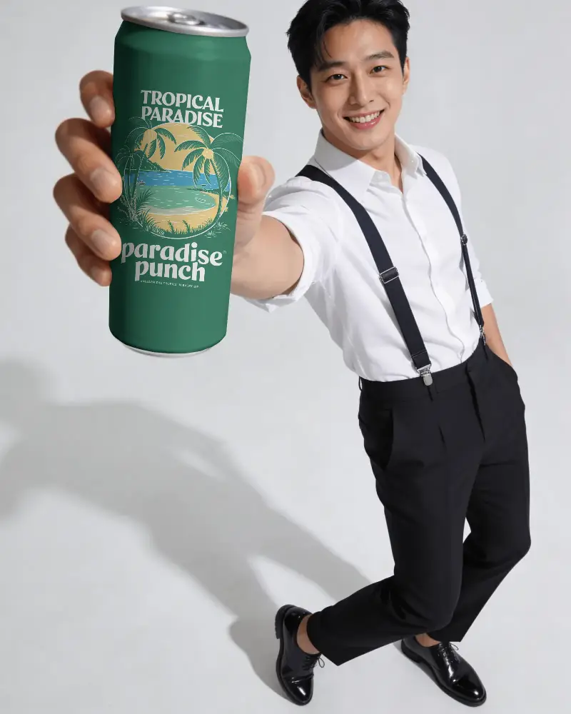 Man Holding Sleek Tall Can Mockup For Beverage Marketing And Product Packaging Promotion