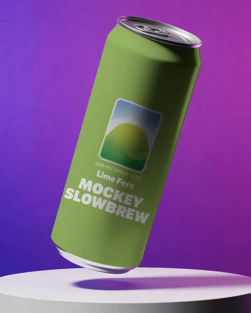 Isolated Floating Can Mockup On Circular Pedestal For Beverage Branding Presentation