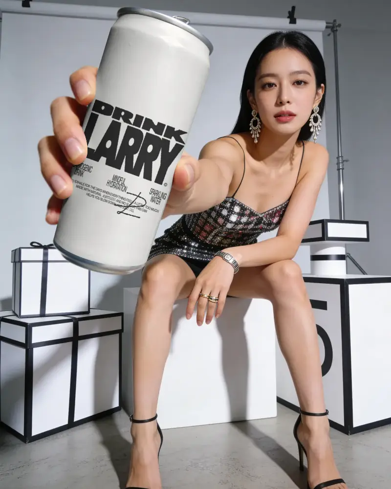 Woman Holding Blank Can Mockup For Beverage Branding And Marketing Promotion