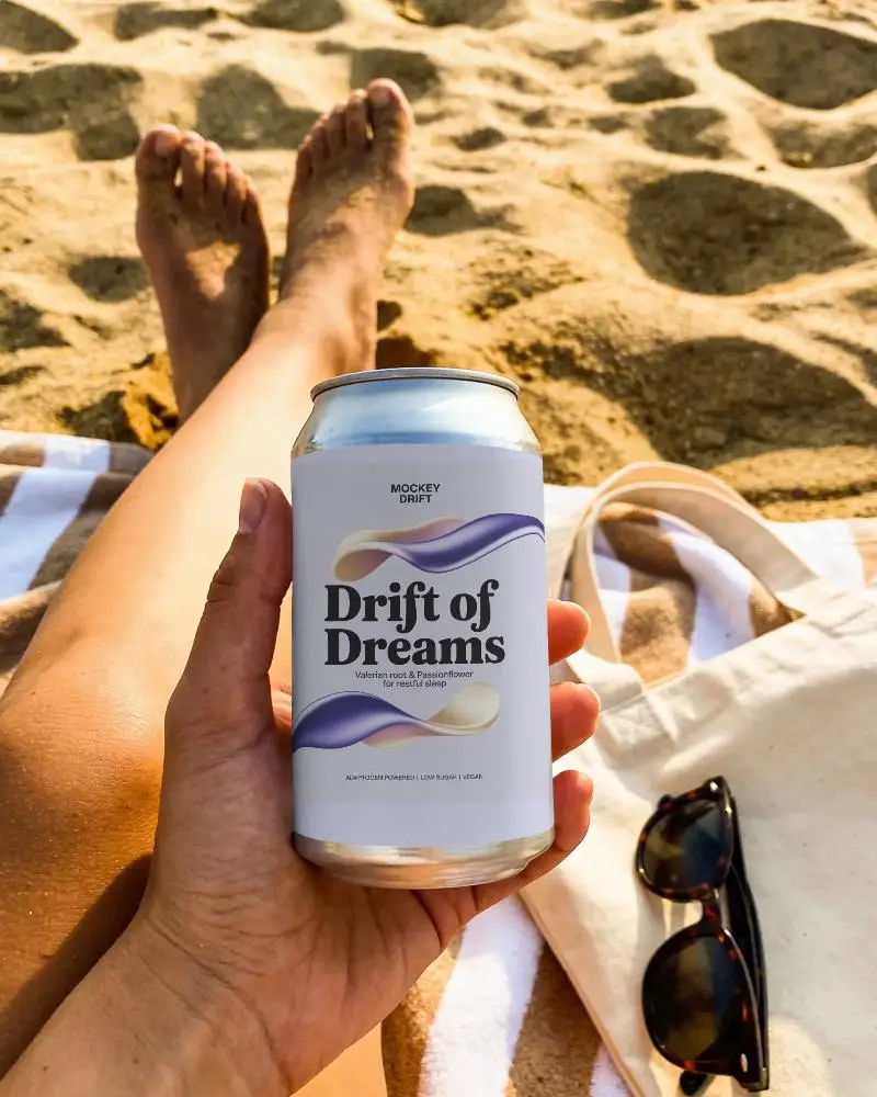 Aluminum Can Mockup Sandy Beach Background Outdoor Leisure Cold Beverage Template