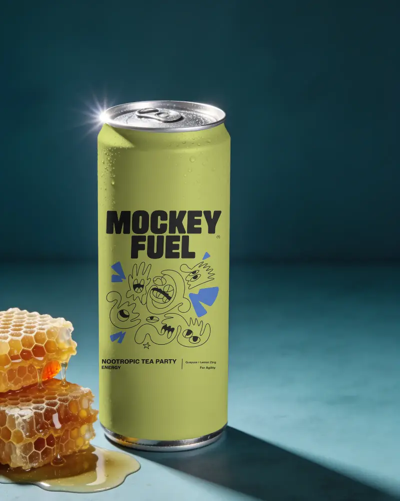Realistic Canned Can Mockup With Condensation And Natural Honeycomb On Surface