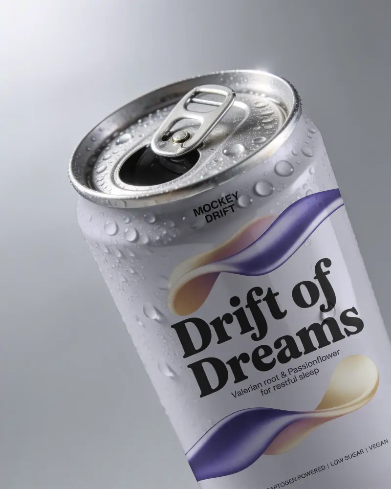 Sleek Metal Can Mockup With Water Droplets For Beverage Packaging Design Presentations