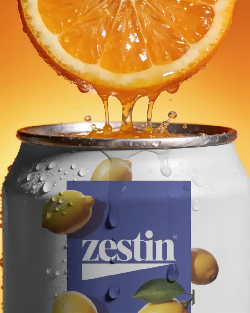 Fresh Citrus Juice Pouring On Cold Beverage Can Dripping Refreshing Can Mockup