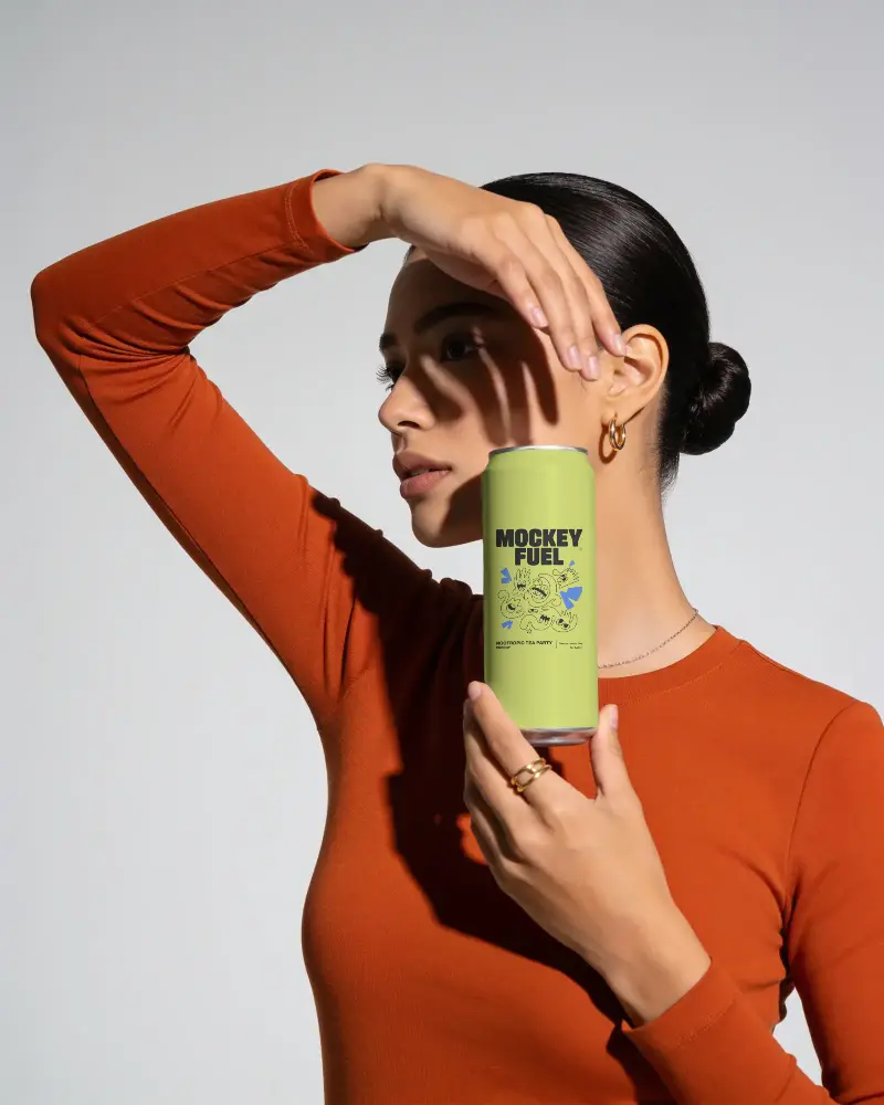 Slim Can Mockup Display With Human Hand For Beverage Branding And Marketing Presentations