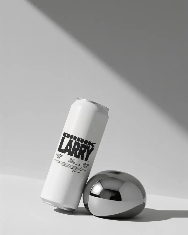 Slim Tall Beverage Can Mockup Standing Angled With Reflective Metallic Object On White